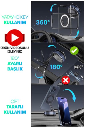 MagnetPRO 360° Ayarlanabilir Araç İçi Masa Üstü Vakumlu Mıknatıslı Magsafe Telefon Tutucu (Beyaz)