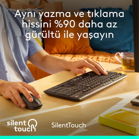 Logitech MK295 Kablosuz Sessiz Klavye Mouse Seti, SilentTouch Teknolojisi, Gelişmiş Optik İzleme