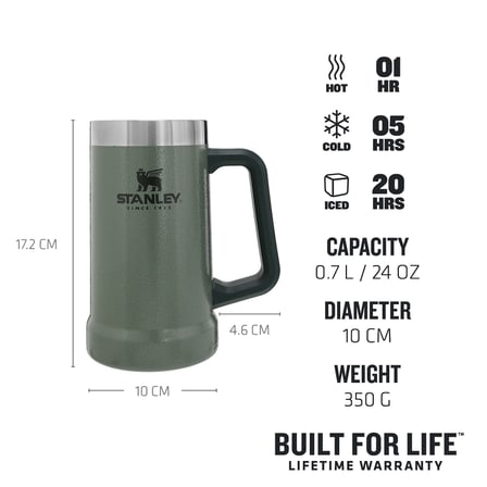 STANLEY Vacuum Stein Termos Bardak 0.7 Litre - Yeşil (Hammertone Green) | Paslanmaz Çelik