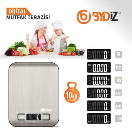 Bydiz Dijital Mutfak Terazisi 10 Kg Kapasiteli 1 Gr Hassasiyetli