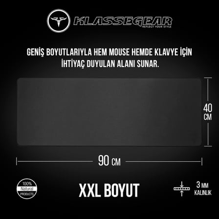 Klasse Pro Black Edition - Dikişli Kenar 70x30, 90x40, 100x50 ve 120x60 cm Oyuncu Gaming Mouse Pad
