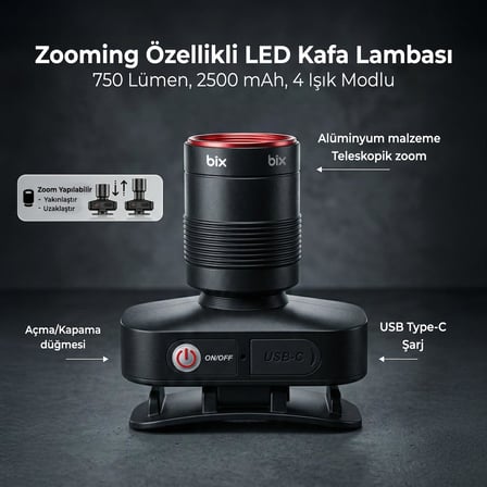 Bix BXT1FL Şarj Edilebilir 10W Kafa Feneri
