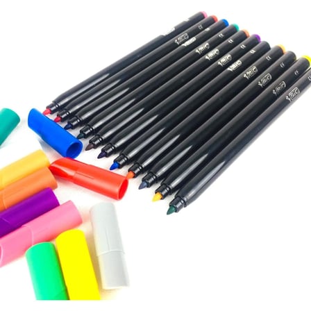 BIC Intensity Keçeli Boyama Kalemi 12 Renk, Su Bazlı Mürekkep, 0.9mm Keçeli Kalem Ucu