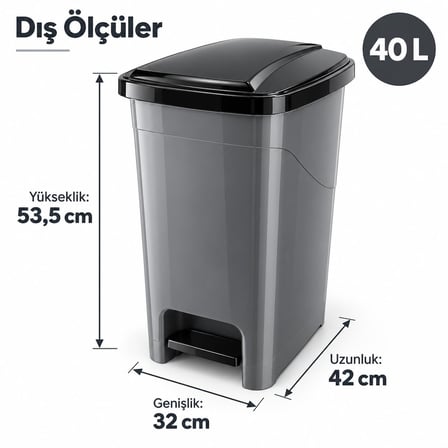40 L Slim Pedallı Çöp Kovası, Dar Alanlara Uygun İnce Tasarım Çöp Kutusu