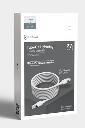 PDAteknoloji Örgülü Mıknatıslı 27w Type-C to Lightning 1mt Data ve Şarj Kablosu SPK-13
