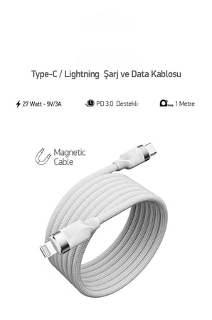 PDAteknoloji Örgülü Mıknatıslı 60W Type-C to Type-C 1mt Data ve Şarj Kablosu SPK-13