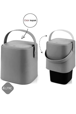 Coverest Tutma Saplı İç Kovalı Tezgah Üstü Mutfak Çöp Kovası, 4 Litre, Kilitli Kapak, Click Kapak