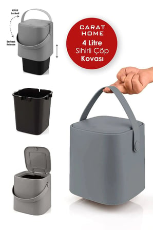 Coverest Tutma Saplı İç Kovalı Tezgah Üstü Mutfak Çöp Kovası, 4 Litre, Kilitli Kapak, Click Kapak