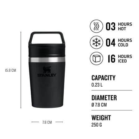 Stanley Cafe To-Go Travel Mug Termos Bardak, Siyah, 0.23 Litre