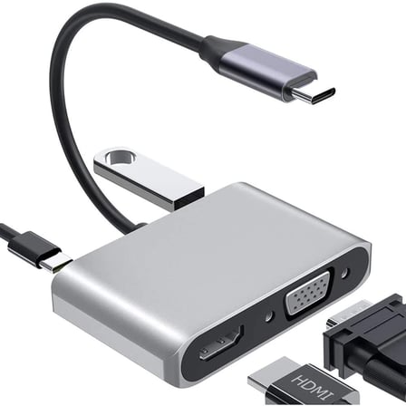 Coverzone Type-C Hdmi Vga Usb 3.0 Type 4in1 Video Dönüştürücü Veri Aktarıcı Usb Adaptör Notebook ve