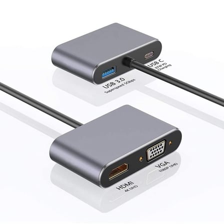 Coverzone Type-C Hdmi Vga Usb 3.0 Type 4in1 Video Dönüştürücü Veri Aktarıcı Usb Adaptör Notebook ve