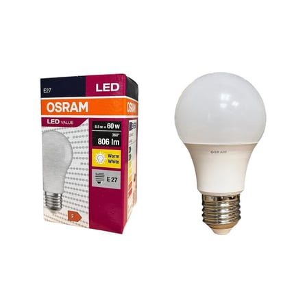 Osram Ledvalue 8.5W E27 Led Ampul | 2700K Sıcak Sarı İşık, 806 Lümen, 60W Eşdeğer - 10'Lu Paket