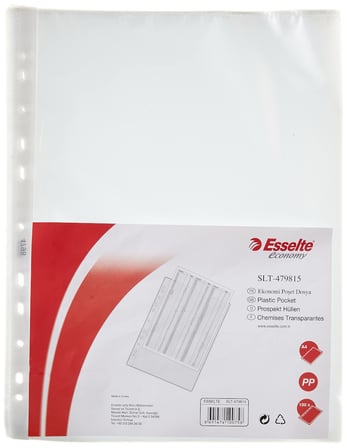 Esselte 479815 Poşet Dosya Ekonomi A4 11 Delikli, 100 adet, Buzlu