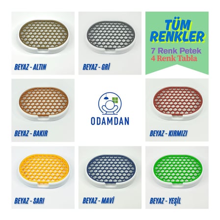 Modern Çift Renkli Katı Sabunluk - Su Tahliyeli Ve İzgaralı Tasarım (9X12 Cm) (Beyaz-Gri)