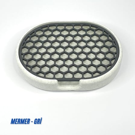 Modern Çift Renkli Katı Sabunluk - Su Tahliyeli ve Izgaralı Tasarım (9x12 cm) (Mermer-Gri)