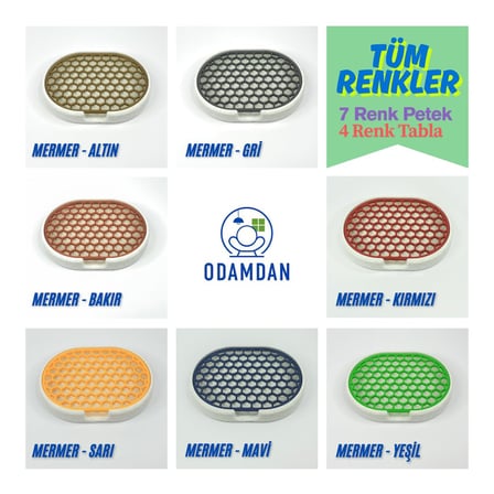 Modern Çift Renkli Katı Sabunluk - Su Tahliyeli ve Izgaralı Tasarım (9x12 cm) (Mermer-Gri)