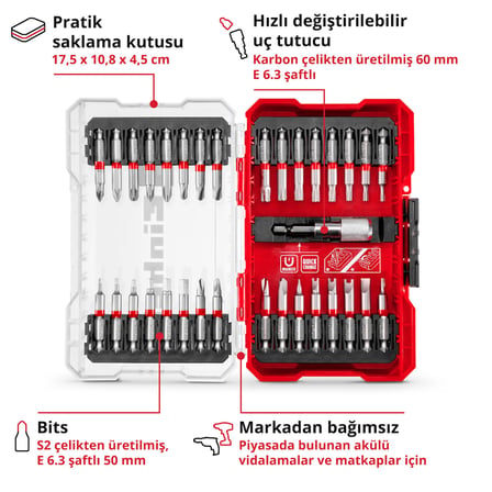 Einhell Orijinal M-CASE 33 Parça Bit Ucu Seti 49118903
