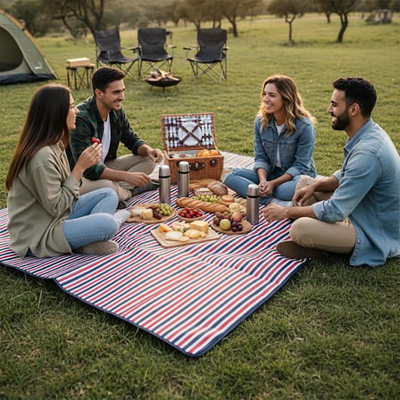 Haegs Piknik Örtüsü, Çanta Kamp Matı, Plaj Matı, Piknik Yer Örtüsü, Seyahat - Mavi - Kırmızı Çizgili