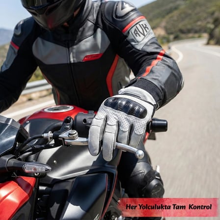 RVK Motosiklet Eldiveni Karbon Korumalı TS EN 13594 Etiketli Dokunmatik Ekran Uyumlu, L Beden