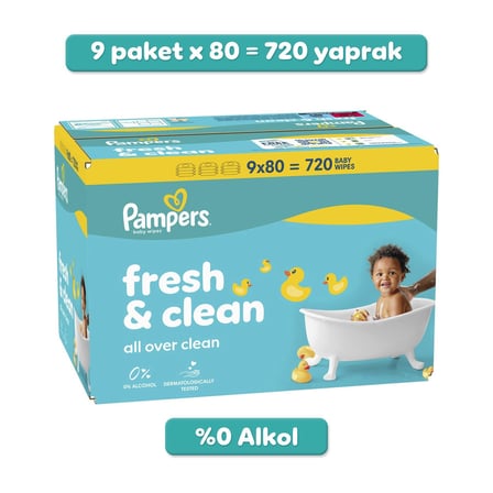 Pampers Fresh&Clean Bebek Islak Havlu 9 Paket 720 Yaprak