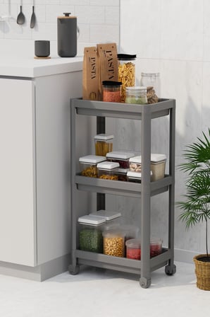 Coverest 3 Katlı Tekerlekli Raf Ünitesi - Banyo & Mutfak Organizer - Çok Amaçlı Servis Sehpası