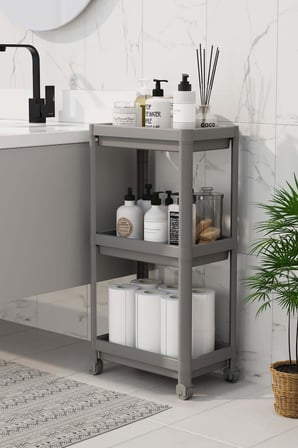 Coverest 3 Katlı Tekerlekli Raf Ünitesi - Banyo & Mutfak Organizer - Çok Amaçlı Servis Sehpası