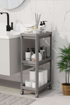 Coverest 3 Katlı Tekerlekli Raf Ünitesi - Banyo & Mutfak Organizer - Çok Amaçlı Servis Sehpası