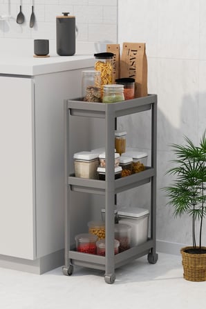Coverest 3 Katlı Tekerlekli Raf Ünitesi - Banyo & Mutfak Organizer - Çok Amaçlı Servis Sehpası