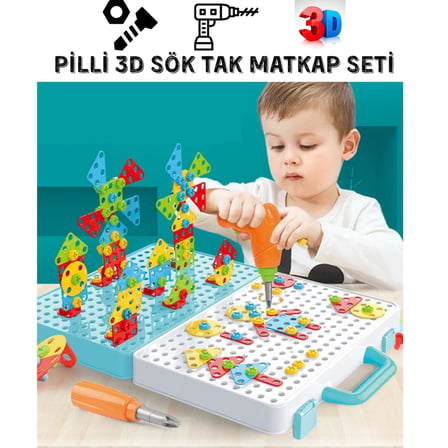 Lexroo Giffy / Oyuncak 3D Yaratıcı 340 Parça Tamir Seti Pilli Matkaplı Sök Tak Çantalı Eğitici