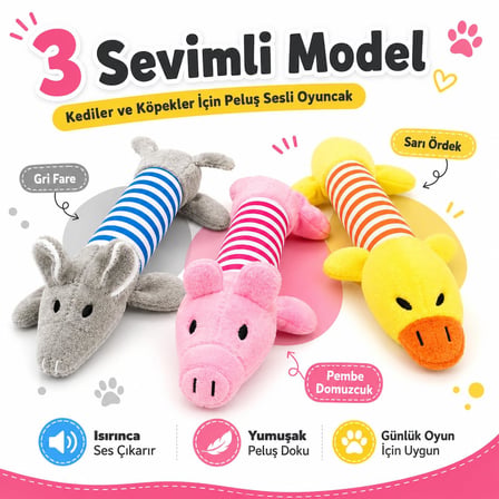 SOGUD Peluş Domuzcuk Kedi Köpek Oyuncağı - 25 x 10 x 4 cm - Pembe