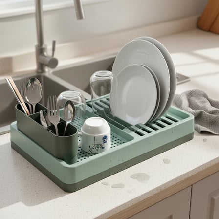 Deconox Aqua Gri Tezgah Üstü Bulaşıklık - 42x26x12 cm Pratik Tabak ve Bardak Kurutma Rafı