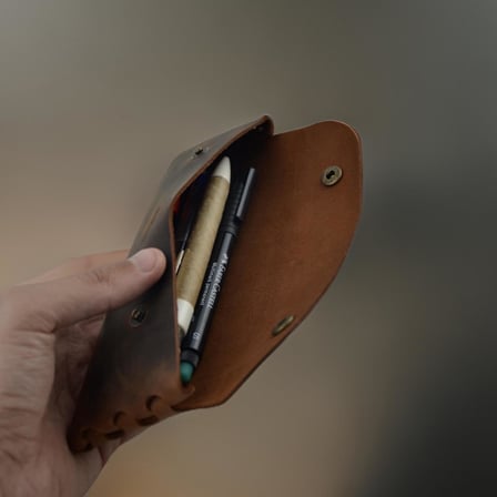 MESSCOLLECTION El Yapımı Kalemlik Hakiki Deri, Deri Küçük Kalem Kutusu