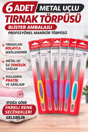 Lexroo 6 Adet Metal Uçlu Tırnak Törpüsü Blister Ambalajlı Profesyonel Manikür Törpüsü Seti