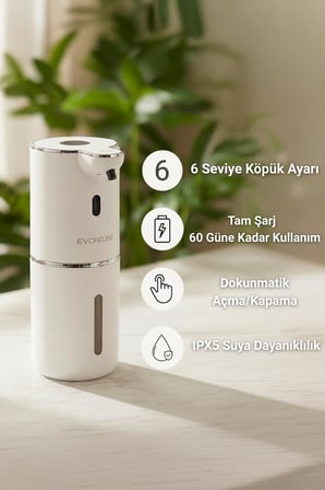 Evo House Otomatik Sensörlü Köpük Sıvı Sabunluk - Duvara Monte - P18 Model (BEYAZ)
