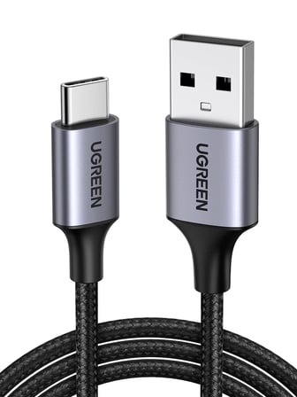 UGREEN 2.0 A USB-A & USB-C Örgülü Şarj ve Data Kablosu, 25 Santimetre, Siyah, 60124