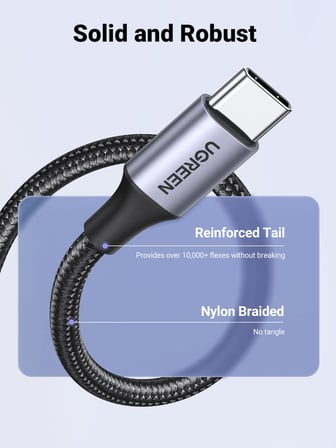 UGREEN 2.0 A USB-A & USB-C Örgülü Şarj ve Data Kablosu, 25 Santimetre, Siyah, 60124