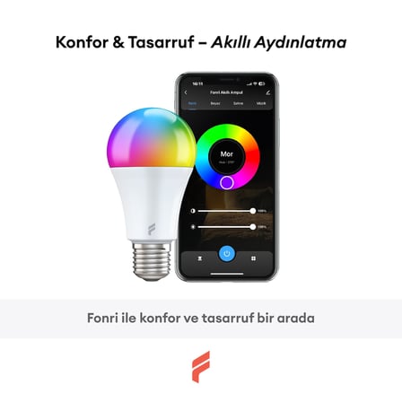Fonri Akıllı Led Ampul, 9w-titreşimsiz, 16.7 Milyon Renk, Sesli Kontrol, 806'lümen
