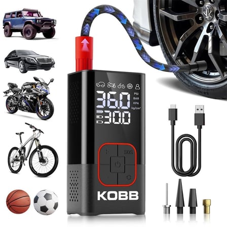 KOBB KB412 Şarjlı Dijital Lastik Şişirme Pompası, 150 PSI, Powerbank, LED Lamba, Li-ion, 1800mAh