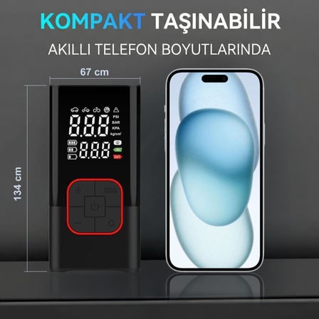 KOBB KB412 Şarjlı Dijital Lastik Şişirme Pompası, 150 PSI, Powerbank, LED Lamba, Li-ion, 1800mAh