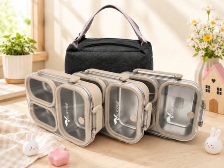 Valkyrie 304 Paslanmaz Çelik 3 Bölmeli Lunch Box Termal Çantalı – Sızdırmaz Kapaklı Beslenme Kabı