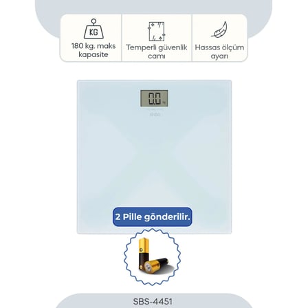 SINBO SBS-4451 Dijital Cam Baskül 180 kg Kapasiteli, LCD Ekranlı, Sıcaklık Göstergeli - Mavi Renk