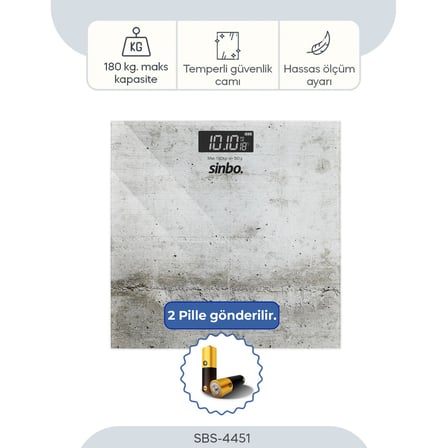 Sinbo SBS-4451 Banyo Baskülü, Dijital Cam Mermer Renk