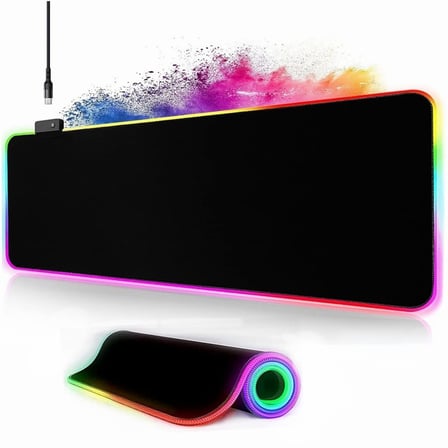 Owege Oyun fare altlığı XXL 800 x 300 mm RGB fare altlığı, büyük, 14 aydınlatma modu, 7 LED renk