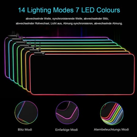 Owege Oyun fare altlığı XXL 800 x 300 mm RGB fare altlığı, büyük, 14 aydınlatma modu, 7 LED renk