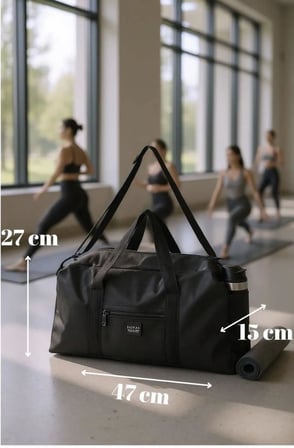 Unisex Spor ve Seyahat Çantası, Siyah, Polyester, 47x27x15 cm, Termos Bölmeli
