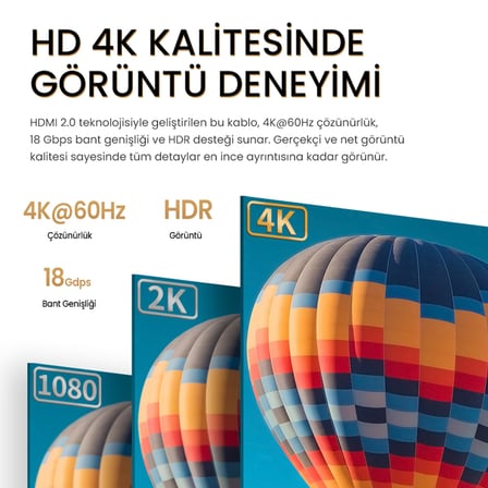 VegGieg 4K 60Hz 18Gbps HDR ARC HDCP HDMI 2.0 Kablo 2 Metre