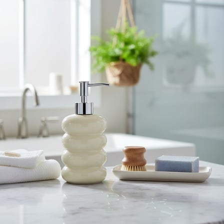 Deconox Beyaz Bubble Design Cam Sıvı Sabunluk - BEYAZ)