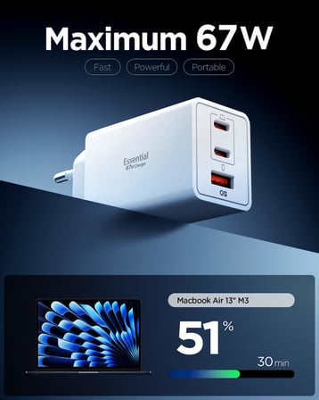 Spigen 67W USB-C + USB-A 3 Port Hızlı Şarj Aleti PPS 3.0 Super Hızlı Şarj GaN Pro Isı - ACH08710
