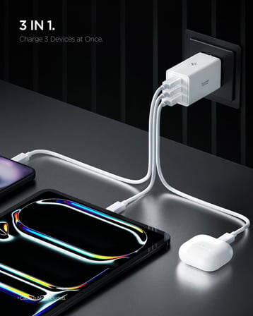 Spigen 67W USB-C + USB-A 3 Port Hızlı Şarj Aleti PPS 3.0 Super Hızlı Şarj GaN Pro Isı - ACH08710