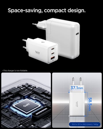 Spigen 67W USB-C + USB-A 3 Port Hızlı Şarj Aleti PPS 3.0 Super Hızlı Şarj GaN Pro Isı - ACH08710
